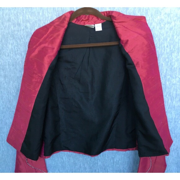 Bleu Bayou Long Sleeve Open Front 100% Silk Beaded Red Jacket Woman' SZ Medium - Picture 8 of 16